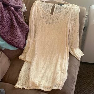 American Eagle Outfitters Cream Long Sleeve Sundress